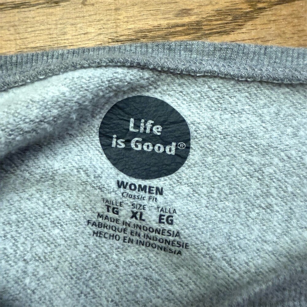 Life is Good Womens Sweatshirt XL Heather Gray Fleece Pullover - Picture 3 of 5